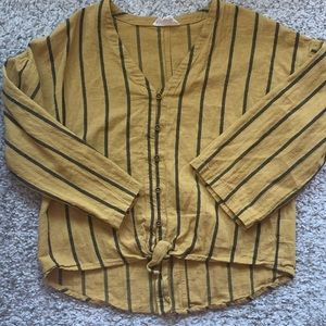 Yellow and Black Button Tie Front Top